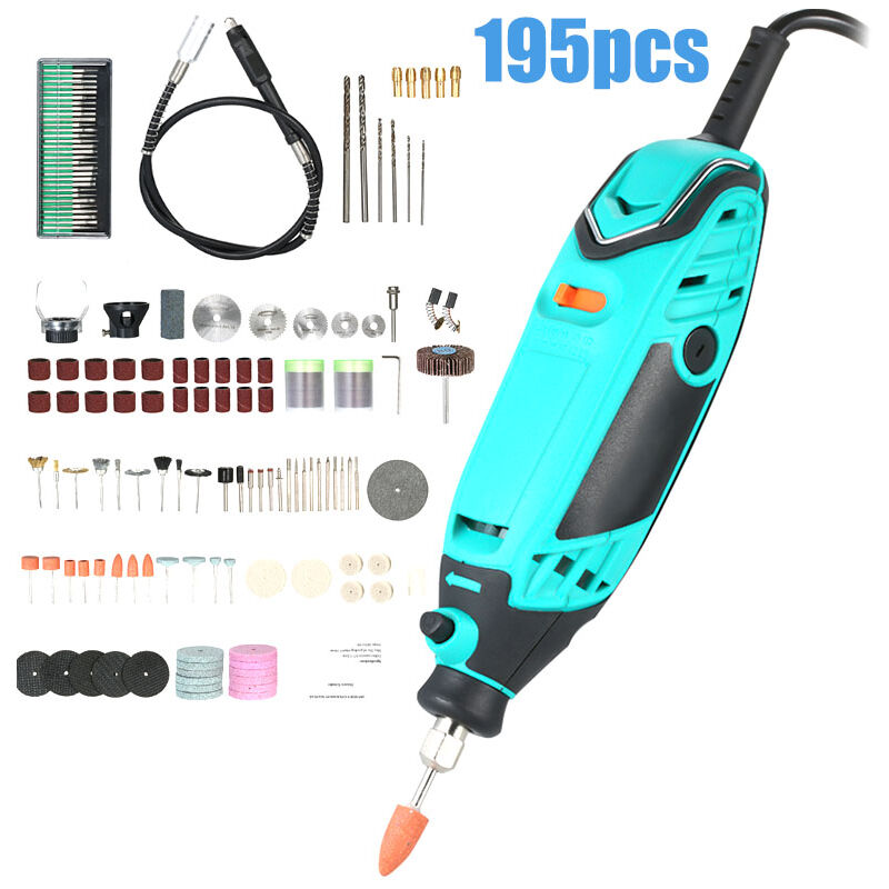 195PCS 130W Outils Rotatifs Multifonction, Vitesse Variable 8000-30000 tr/min, Kit Outil Rotatif électriques pour Découper, Poncer, Percer, Sculpter,