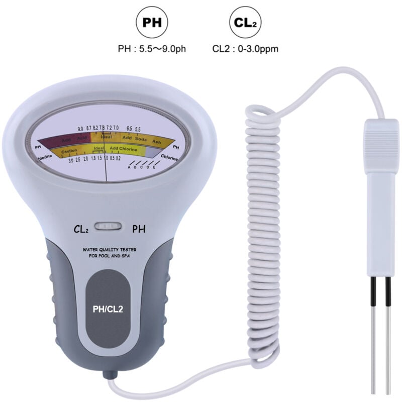 Ej.life - 2 en 1 qualité de l'eau ph CL2 testeur de niveau de chlore niveau mètre pour piscine spa qualité de l'eau moniteur moniteur