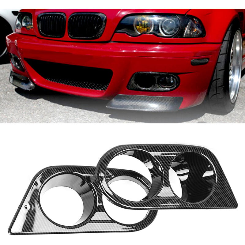 Ej.life - 2 pièces pare-chocs avant antibrouillard couverture double trous accessoire de voiture adapté pour E46 M3 2001-2006 Style fibre de carbone