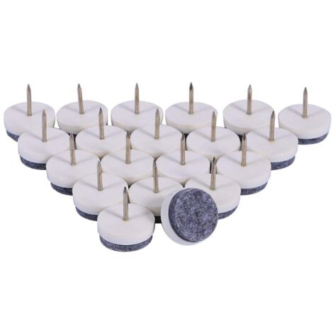 Ej.Life 20 pièces de Clous de Coussinet de Meuble, 24 mm à clouer Patins de Feutre à glissière Protecteurs de Sol pour Chaise de Meuble en Bois, tabourets et Pieds de Table(Blanc)