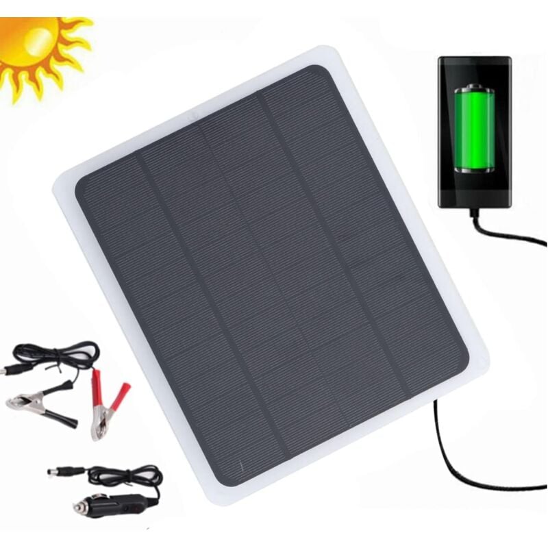 Ej.life - 20 w 12 v Chargeur de batterie solaire de voiture, pour chargeur de panneau solaire avec adaptateur à pince crocodile pour voiture, bateau,