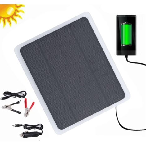Ej.Life 20 W 12 V Chargeur de batterie solaire de voiture, pour chargeur de panneau solaire avec adaptateur à pince crocodile pour voiture, bateau, automobile, moto, camping-car