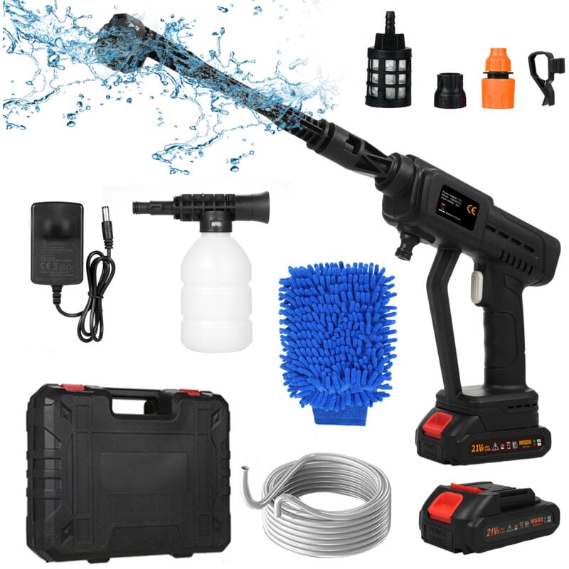Ej.life - 21 v Nettoyeur Haute Pression à Batterie, 35bars avec 8000mah Batteries, Pulvérisateur de Mousse, 6-en-1 Multi-Usage Buse pour Le Nettoyage