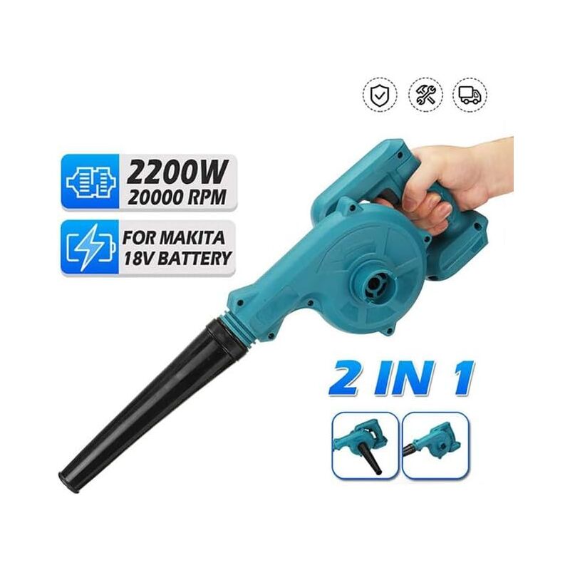 Ej.life - 2200 w Souffleur à feuilles sans fil compatible avec batterie Makita 18 v, souffleur sans fil , 3,6 m/min, pour l'entretien de la pelouse,