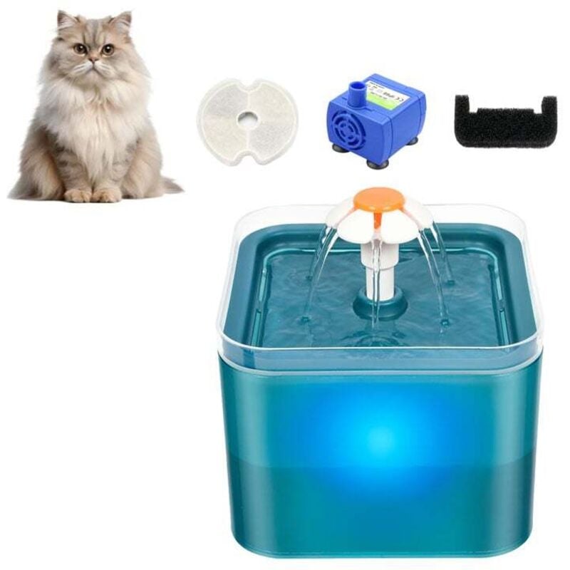 Ej.life - Fontaine à Eau pour Chat 2L Ultra Silencieuse - Fontaine Électrique avec Filtre à Eau, led Lumineuse & 3 Modes - Eau Courante pour Chats