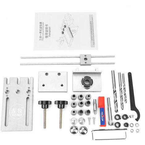 Ej.Life 3 in 1 Bohrführer Ortungssatz, für Dübelbohrer, 6/8/10/15 mm Holzbearbeitung selbstzentrierend, 6061 Aluminiumlegierung einstell Drill Guide Locator Kit