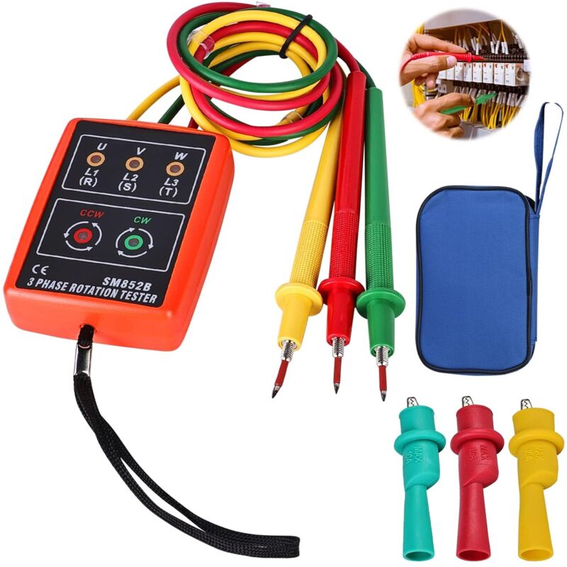 Ej.life - 3 Présence de séquence de rotation de phase Tester Indicateur compteur Détecteur led et buzzer 60V 600V (3 Phase ac) SM-852B