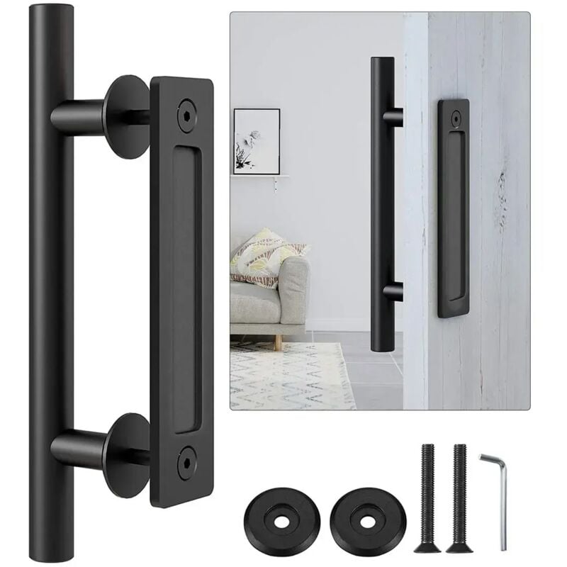 Ej.life - 30CM Poignée de Porte Coulissante, Noires Avec Poignée de Porte Coulissante, Grande Taille Rustique, Convient pour Portails, Garages,