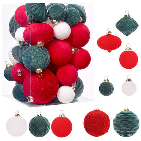 Ej.Life 35 Stück Weihnachtsdekorationen, Boutique-Beflockung, Weihnachtskugel-Set, Geschenkbox, Weihnachtsbaum-Anhänger (rot, grün und weiß)