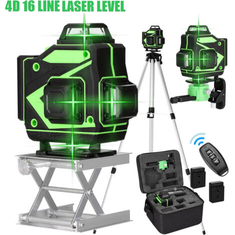 Ej.Life 360° selbstnivellierende Laser-Wasserwaage, 16 Linien, 4D-Grünlaser, horizontale vertikale Linie, 2 x 2400 mAh wiederaufladbare Batterie, IP54, Laser-Wasserwaage mit Fernbedienung, Stativ