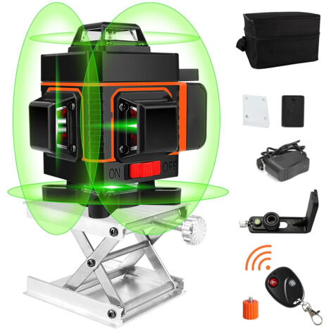 Ej.Life 4 x 360° selbstnivellierender grüner Laser, 4D 16 Linien vertikaler/horizontaler Kreuzlinien-Konstruktionslaser, 2 x Batterie, IP54, drehbare Halterung, mit Fernbedienung und Tragetasche