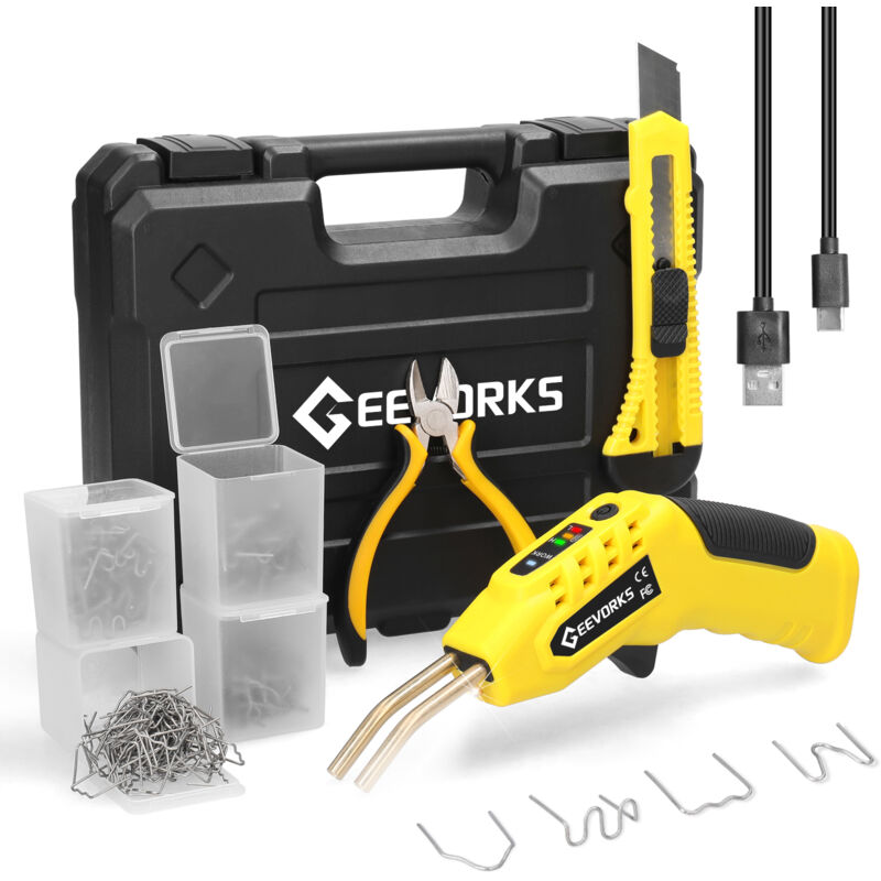 Ej.life - 40W Soudure Plastique, Kit Reparation Souder Plastique, Soudeuse Plastique avec 400Pcs 4-Types Agrafeuse Chaud, 64Pcs Bâtons Soudage&2