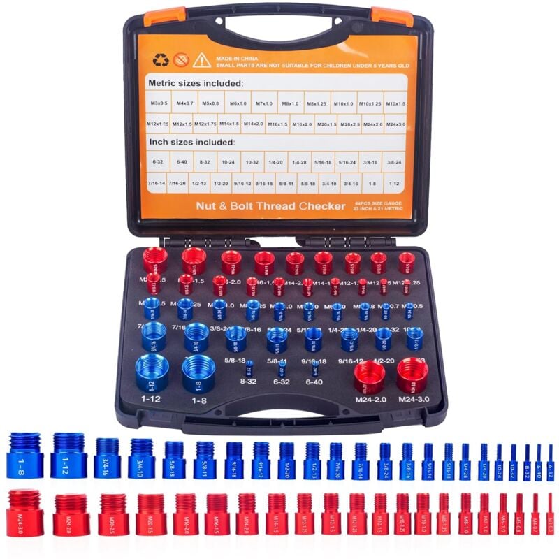 44 Testeur de Filetage Mâle/Femelle,Jauge de Filetage et de Vis (23 Pouces et 21 Métriques) Jauges de Boulons et d'Écrous pour Reconnaître la Taille
