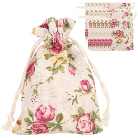 Ej.Life 50 Stück Sackleinen-Beutel mit Kordelzug, Blumenschmuck, Verpackung, Weihnachten, Hochzeit, Partyzubehör