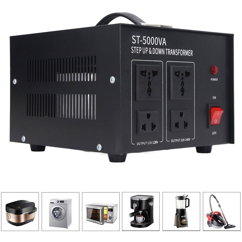 Ej.life - 5000VA Transformateur Entrée, Convertisseur de Tension 5000W, Interrupteur Automatique, Adaptateur Prise ue ac 110V/120V/220V/240V