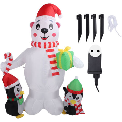 Ej.Life 5,9 Fuß Weihnachtsdekoration, aufblasbarer Pinguinbär mit buntem Licht, niedliche aufblasbare Hoftierdekoration für Rasen, 220 V EU-Stecker