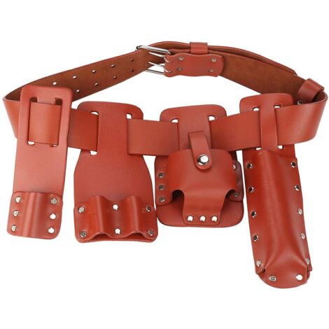 Ej.Life 5in1 Leder Werkzeuggürtel Tasche Gerüstwerkzeug mit 4 beweglichen Werkzeug-Halter für Nivellierschlüssel Hammer dunkelrot A