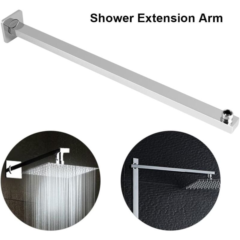 Ej.life - 60 cm Bras de Douche Mural, Bras d'extension de douche fixe avec bride pour pommeau de douche à effet pluie