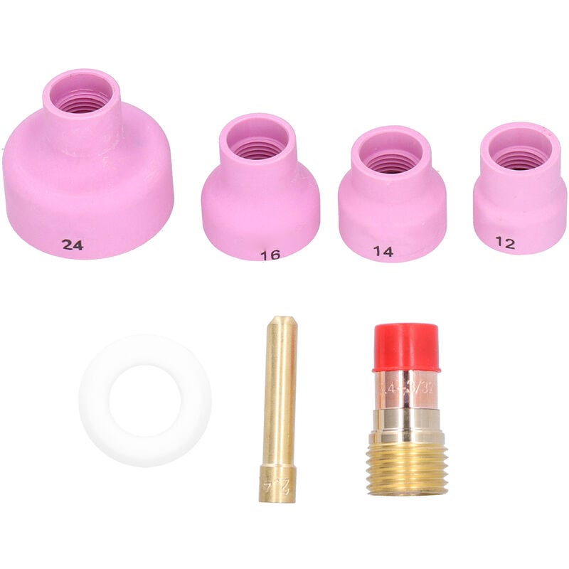 7 pièces Kit de buse en céramique n ° 24/16/14/12 embouts de sablage à l'air tasses de sablage en alumine adaptées à la torche de soudage tig