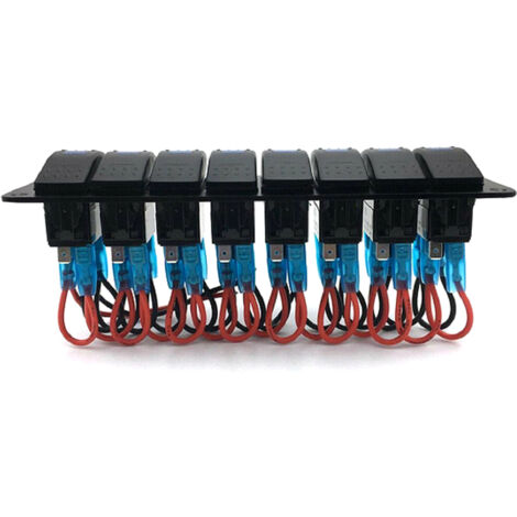 Ej.Life 8-Positionen-Wippschalterfeld für Boote, 12 V/24 V wasserdichtes LED-Panel für Wohnmobil, LKW, Boot, Ein-/Aus-Schalter, Leistungsschalter mit blauer Kontrollleuchte