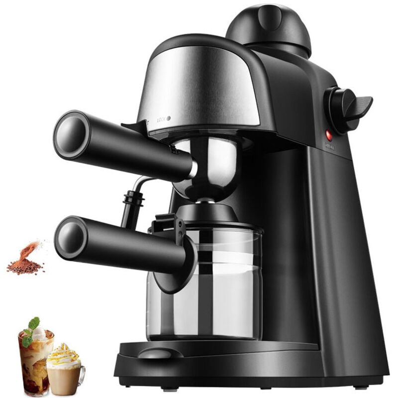 800W Cafetière Expresso Automatique, Jusqu'à 4 tasses capacité 240 ml, Haute pression 5 bars, Plateau et égouttoir amovibles avec mousseur à Lait