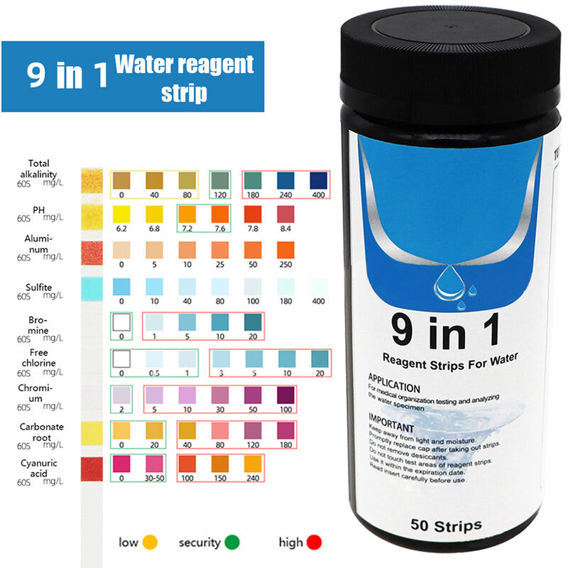EJ.Life 9 en 1 bandelettes de test de l'eau testeur de qualité de l'eau bandelettes de test de dureté de l'eau
