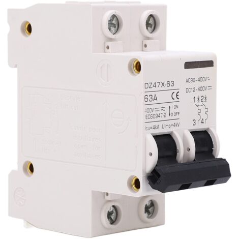 Ej.Life AC DC Miniatur-Leistungsschalter, 63 A, 2P, DIN-Führungsschiene, Flammhemmender Leistungsschalter, Intelligenter Leistungsschalter, für Solarpanel 400 V
