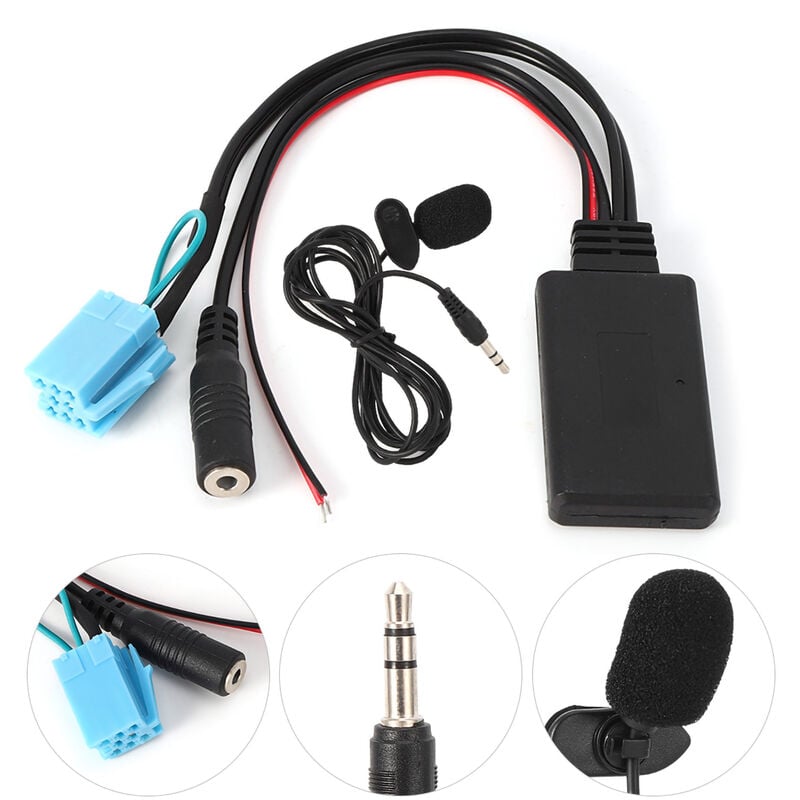 Ej.life - Adaptateur de cble Bluetooth aux in 8 broches avec microphone Appel mains libres Fit pour Smart Fortwo 450
