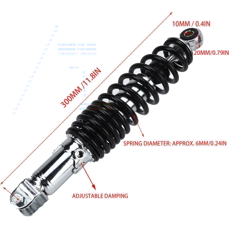 Amortisseur de moto 300 mm Amortisseur de suspension arrière 5 vitesses réglable pour GY6-125 50 60 80 150 cc Moteur Scooters Cyclomoteurs atv