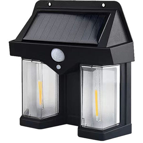 Ej.Life Außenwandleuchte, Quadratische, an der Wand Montierte Außenlaternen, Solarbetrieben mit 2 Lampen, Unterstützt 3 Modi, Wasserdichte Wandlaternen mit Bewegungserkennung für den