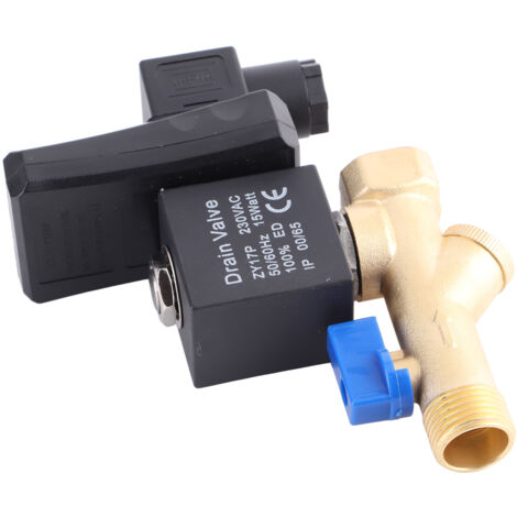 Ej.Life Automatisches Ablassventil Pneumatische Regelventile G1 / 2 DN15 elektronisches zeitgesteuertes Ablassventil für das Kondensatmanagement des Luftkompressors(AC230V)
