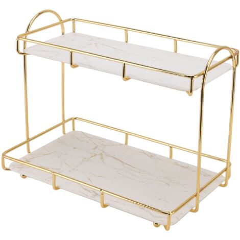 Ej.Life Badezimmer-Kosmetik-Aufbewahrung, 2 Etagen, Badezimmer-Arbeitsplattenregal, Goldenes Metall-Kosmetik-Aufbewahrungsregal, Wasserdichter Badezimmer-Arbeitsplatten-Organizer, A