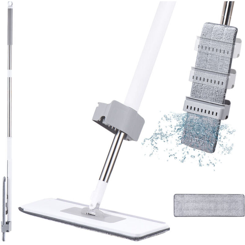 Balai Microfibre avec Essorage Intégré, Balai Serpillère Professionnel avec 137cm Poignée, Serpillère Plate avec 2 Tampons Réutilisables, pour