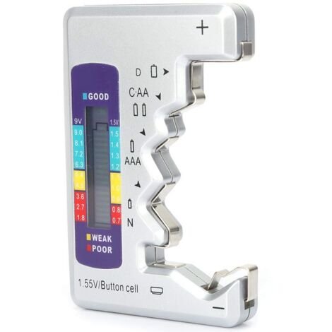 Ej.Life Batterietester, 90 mm x 60 mm Digitaler Batterieprüfgerät Langlebiger Universal-Batterietester Einfacher Test für 1,55-V-Knopfzellen N AA AAA C D 9-V-Batterien