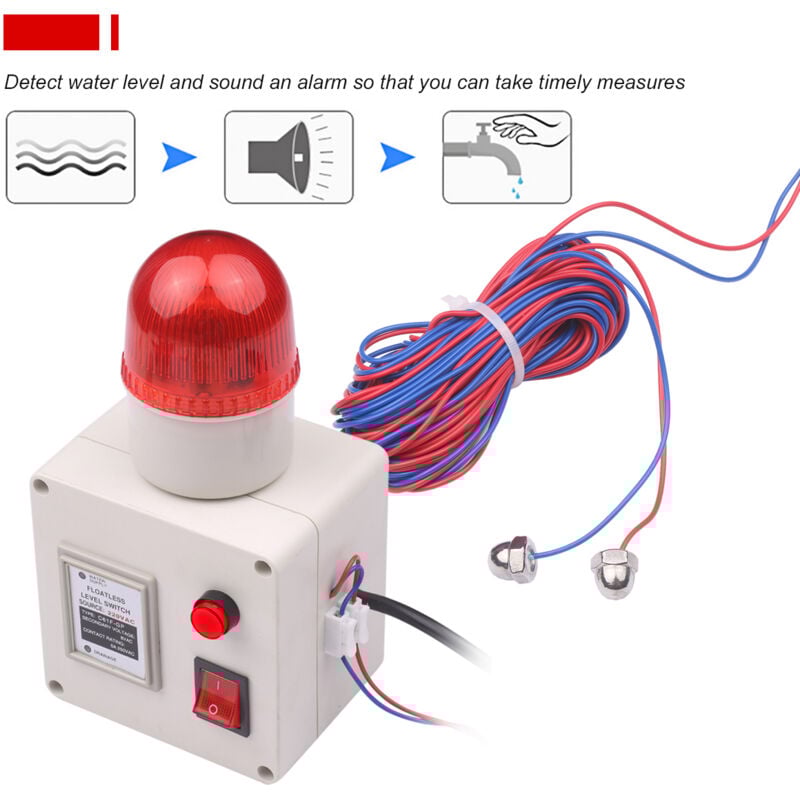 Capteur d'Alarme de Niveau d'eau, Contrôle de Réservoir Réglable 90DB Liquide de Pénurie Complète ,Distance de Détection 15m/49 Pieds - Ej.life