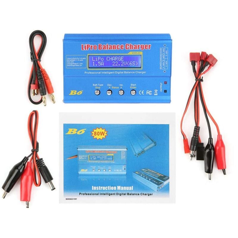 Ej.life - Chargeur iMAX B6 80W,Chargeur iMAX B6 80W, Chargeur Lipo Balance, Déchargeur pour Batterie LiPo/Li-ION/Life(1-6S), NiMH/NiCd(1-15S), lcd