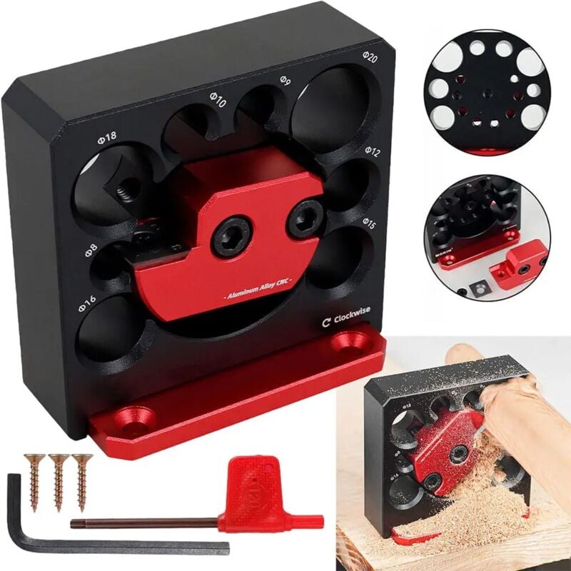 Ej.life - Cheville fabricant gabarit réglable en alliage d'aluminium 8 trous perceuse électrique fraisage bois massif tige ronde outil auxiliaire de