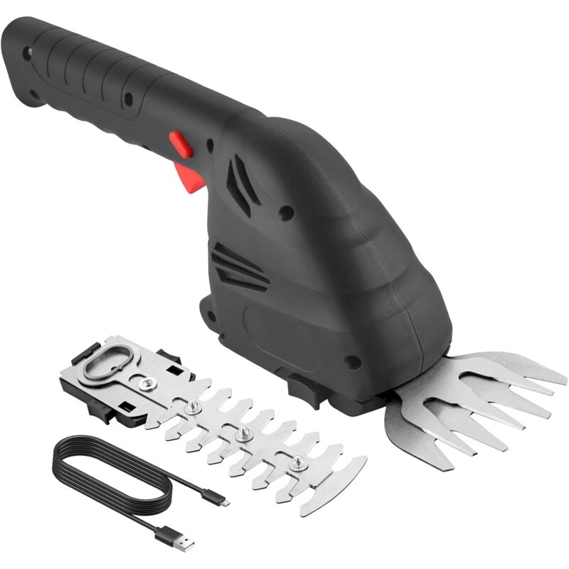 Ej.life - Cisaille Sculpte-Haie sans Fil 7,4V, Cisaille à Gazon avec 2 Lames, Taille-Haies Electrique 2 en 1 avec Batterie 2000 mAh, Câble de