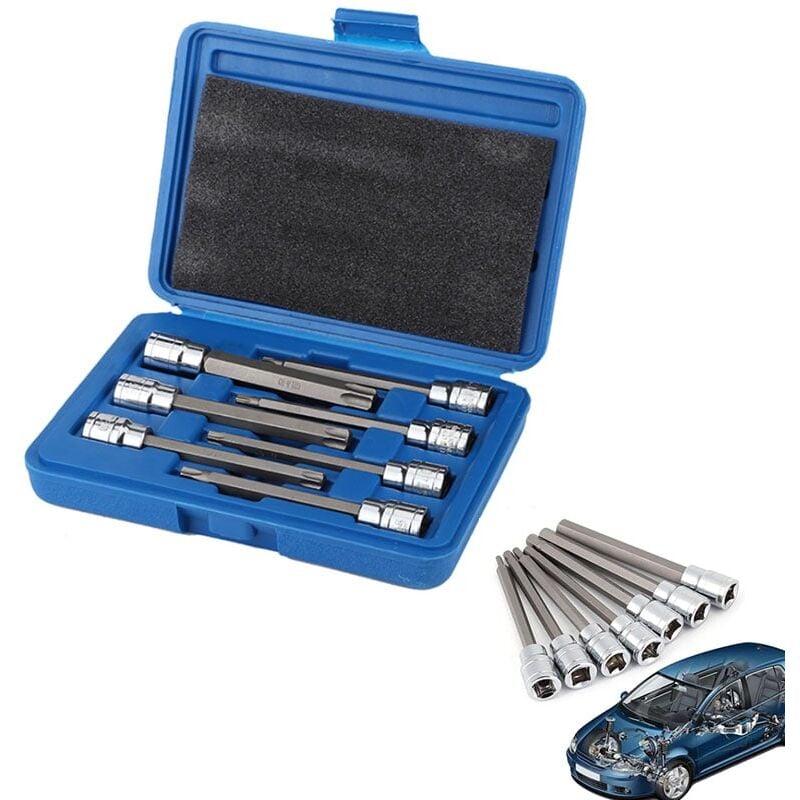 Coffret de 7 longues douilles Torx T25 à T60 110 x 9,5 mm avec Mallette Bleue - Ej.life