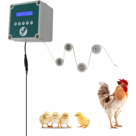 Ej.Life Contrôleur automatique de porte de poulailler IP44 Ouvre-cage Télécommande Kit de moteur d'actionneur de porte de poulailler avec minuterie Capteur de lumière 100 à 240 V