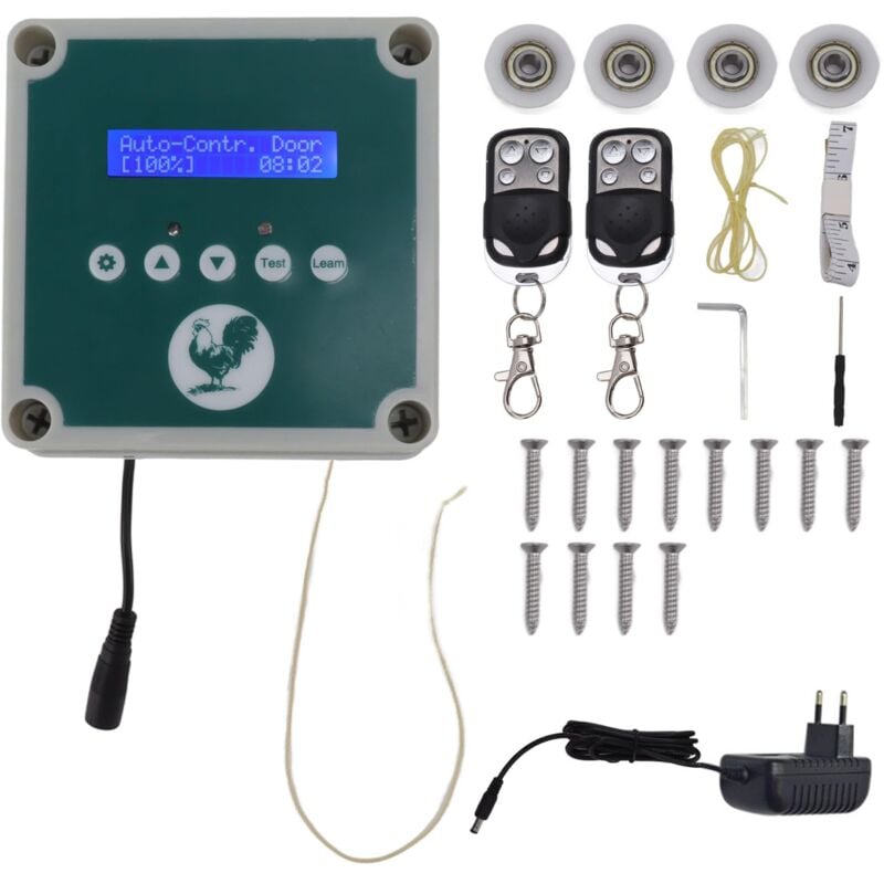 Ej.life - Contrôleur Automatique de Porte de Poulailler, Moteur D'actionneur de Porte de Poulailler étanche IP44 avec Adaptateur Secteur, Affichage