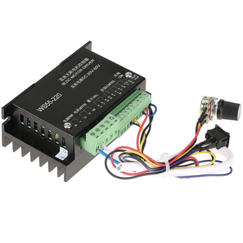 Contrôleur de Moteur avec câble, WS55-220 Haute Performance 20VDC à 50VDC 500W Contrôleur de Moteur bldc triphasé cnc sans balais Contrôleur de