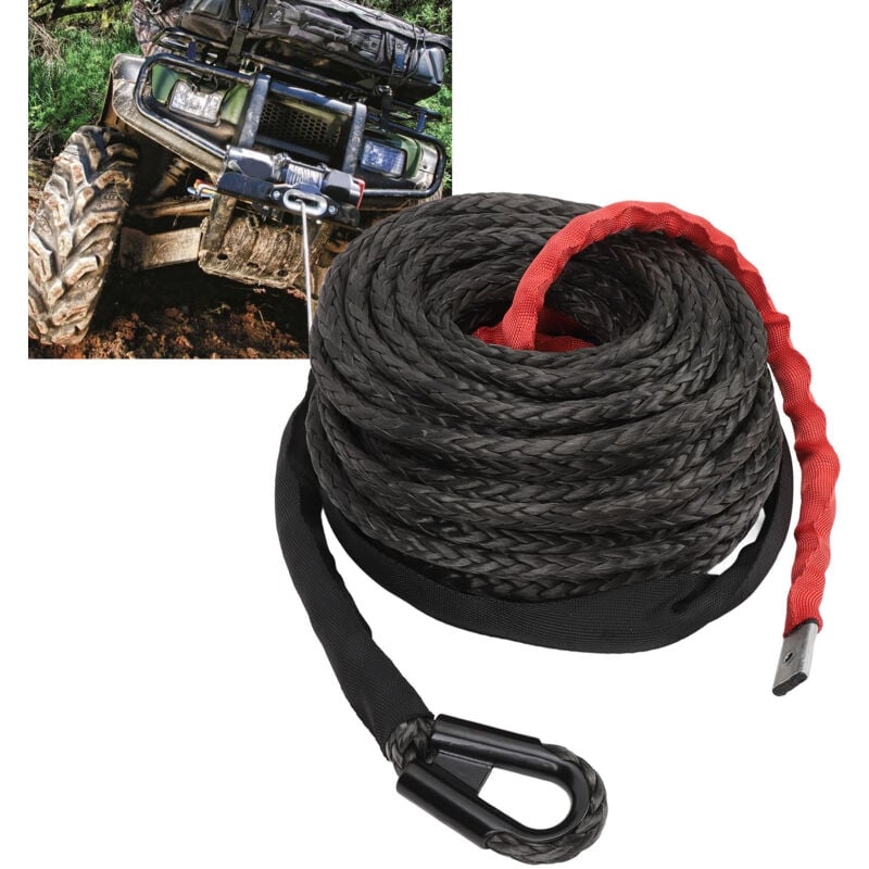Corde de treuil synthétique de 9.5mm x 29m- Câble de treuil avec Crochet en Acier allié pour véhicule tout-terrain, vtt, utv, vus, moto - Ej.life