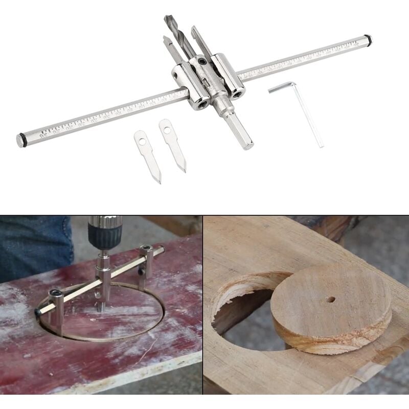 Ej.life - Coupeur de Trou de Cercle Argent Réglable de 30-300mm a Vu l'Outil deTravail du Bois diy de Menuiserie Bbricolage