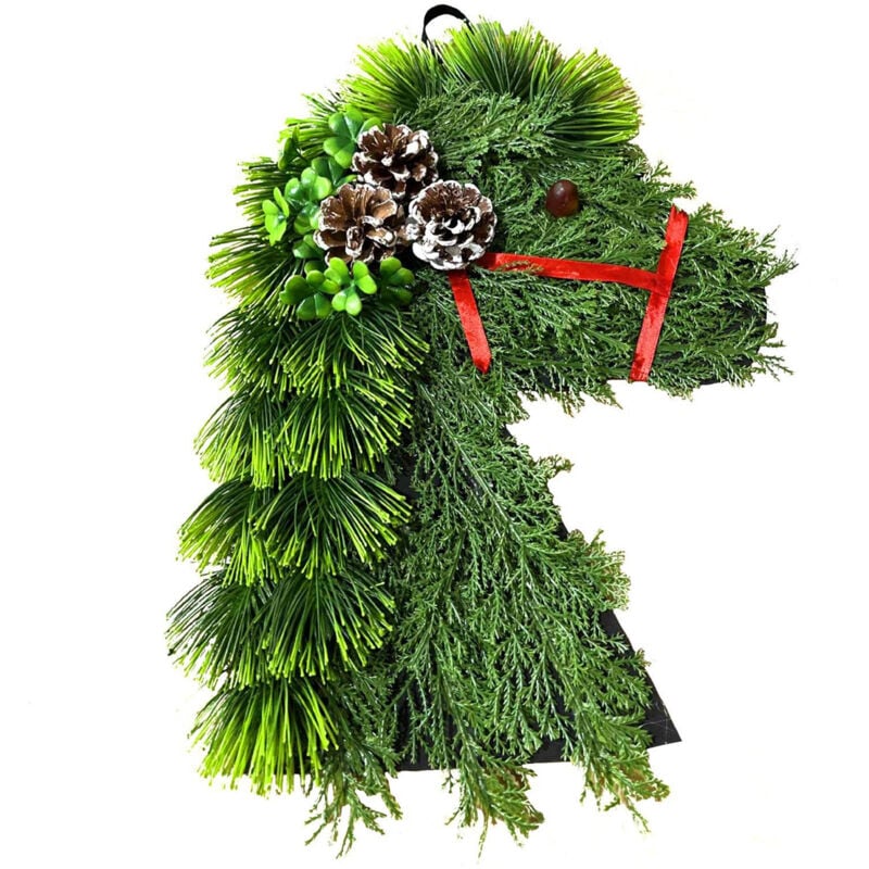 Ej.life - Couronne de Noël en forme de tête de cheval, décoration murale pour les vacances à la ferme, couronne suspendue à la porte de Noël