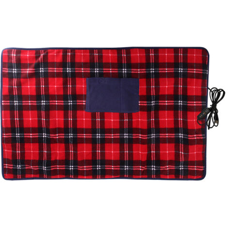 Ej.Life Couverture électrique pour Voiture - 88 x 65 cm - Couverture chauffante Douce Double Couche - Couverture chauffante à Carreaux pour l'hiver, Les Voyages, Le Camping en Plein air