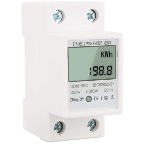 Ej.Life Digitaler Energiezähler Einphasen DIN-Schiene 35 mm, 5-80 A elektronischer Kwh-Zähler mit LCD-Digitalanzeige, 220V/230V, 50/60 Hz Einphasig DIN Schiene Stromzähler