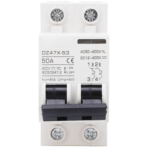 Ej.Life Disjoncteurs 50A 400V AC DC, 2P 4KA Disjoncteur à Déclenchement électromagnétique à capacité de Rupture pour Système PV à Panneaux Solaires, Installation sur Rail DIN 35 Mm Disjoncteur bipolai