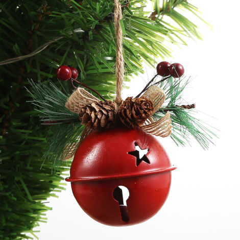 Ej.Life Dreifarbiger optionaler Weihnachtsglockenanhänger aus Eisen [rot]