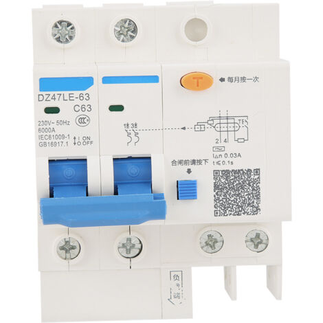 Ej.Life Dz47Le-63 2P N C63 Rccb, 2P 63A Breaker Fehlerstromschutzschalter 230V 63A 30Ma